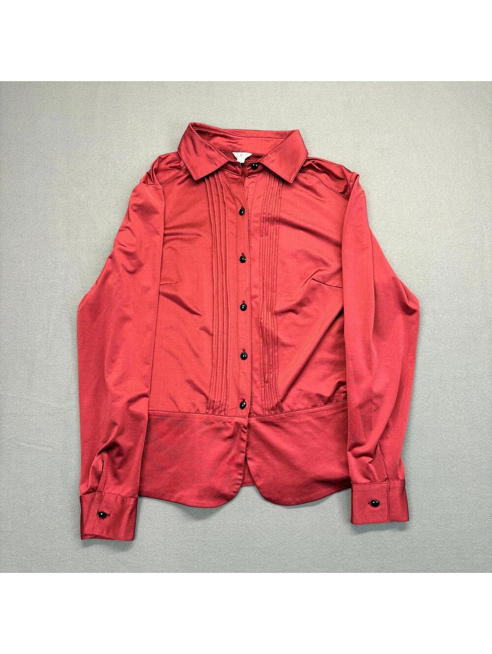 Women's Tuxedo Shirt Long Sleeve Button-Up Shirt in Burgundy Red Size Large